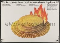 2c395 I TO CE PROCI Polish 27x37 1986 Michal Piekarski artwork of flaming straw hat!