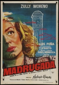 2c226 MADRUGADA Spanish 1957 Early Morning, intense woman and clock tower!