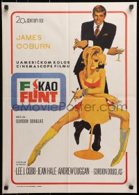 2c338 IN LIKE FLINT Yugoslavian 19x27 1967 art of secret agent James Coburn & sexy Jean Hale!