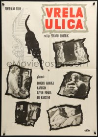 2c371 WALK ON THE WILD SIDE Yugoslavian 20x28 1962 cool different artwork of black cat on stairs!