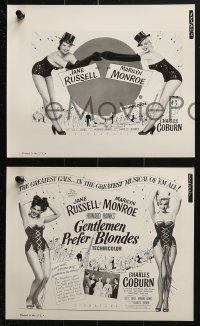 2d683 GENTLEMEN PREFER BLONDES 5 artwork 8x10 stills 1953 art of Marilyn Monroe + Jane Russell!