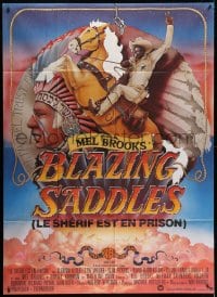 2f570 BLAZING SADDLES French 1p 1975 classic Mel Brooks western, art of Cleavon Little on horse!