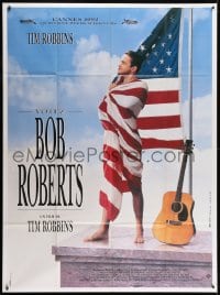 2f574 BOB ROBERTS French 1p 1992 great image of Tim Robbins wrapped in American flag by guitar!