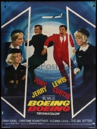 2f576 BOEING BOEING French 1p 1966 different art of Tony Curtis, Jerry Lewis & stewardesses, rare!