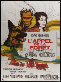2f589 CALL OF THE WILD French 1p 1973 cool Landi art of Charlton Heston, Michele Mercier & dog!