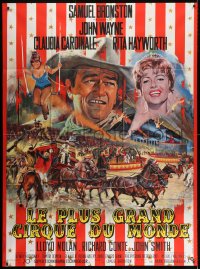 2f607 CIRCUS WORLD French 1p 1964 best art of Claudia Cardinale & John Wayne by Jean Mascii!