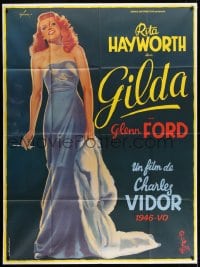 2f689 GILDA French 1p R1972 art of sexy Rita Hayworth full-length in sheath dress by Boris Grinsson!