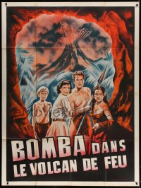 2f790 LOST VOLCANO French 1p R1950s Johnny Sheffield as Bomba the Jungle Boy, art of cast & eruption!