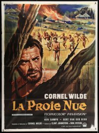 2f820 NAKED PREY French 1p 1966 Grinsson art of Cornel Wilde in Africa running from killers!