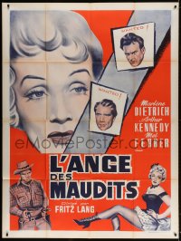 2f872 RANCHO NOTORIOUS French 1p R1950s Fritz Lang, art of sexy Marlene Dietrich c/u & showing leg!