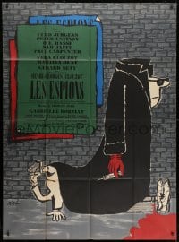 2f914 SPIES French 1p 1957 Henri-Georges Clouzot, Sine caroton art of spy in trench coat!