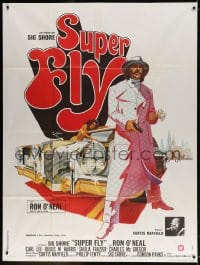2f930 SUPER FLY French 1p 1973 great artwork of Ron O'Neal with car & girl sticking it to The Man!