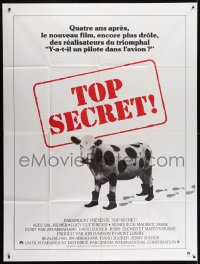 2f956 TOP SECRET French 1p 1984 Zucker Bros. James Bond spy spoof, wacky image of cow with boots!