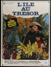 2f957 TREASURE ISLAND French 1p 1973 great image of Orson Welles as pirate Long John Silver!