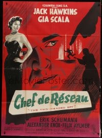 2f962 TWO-HEADED SPY French 1p 1959 different Grinsson art of Jack Hawkins & sexy Gia Scala, rare!