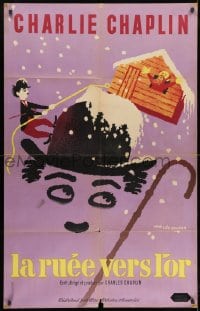 2f497 GOLD RUSH French 30x47 R1960s Charlie Chaplin classic, great artwork like Leo Kouper!
