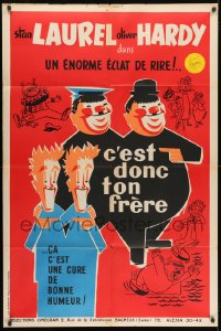 2f503 OUR RELATIONS French 32x47 R1950s different Seguin art of clowns Stan Laurel & Oliver Hardy!