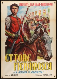 2f106 ETTORE FIERAMOSCA Italian 1p R1950 great art of Gino Servi with lance on armored horse!