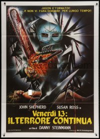 2f110 FRIDAY THE 13th PART V Italian 1p 1986 Sciotti art of Jason w/ bloody chainsaw & naked victim!