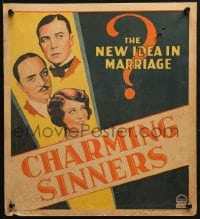 2f234 CHARMING SINNERS WC 1929 art of Ruth Chatterton, Clive Brook & William Powell!