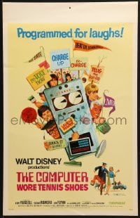 2f239 COMPUTER WORE TENNIS SHOES revised WC 1969 Disney, art of young Kurt Russell & wacky machine!