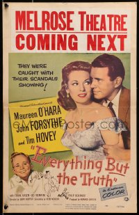 2f263 EVERYTHING BUT THE TRUTH WC 1956 sexy Maureen O'Hara got caught with her scandals showing!