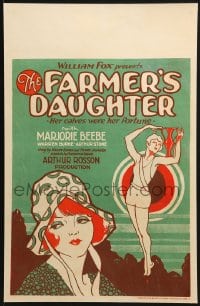 2f265 FARMER'S DAUGHTER WC 1928 art of pretty Marjorie Beebe, whose calves were her fortune!