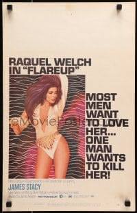 2f269 FLAREUP WC 1970 most men want to love sexy Raquel Welch, but one man wants to kill her!