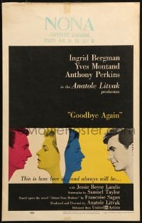 2f281 GOODBYE AGAIN WC 1961 art of Ingrid Bergman between Yves Montand & Anthony Perkins!