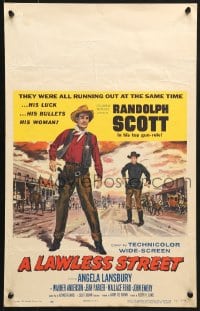 2f316 LAWLESS STREET WC 1955 cowboy Randolph Scott is running out of luck, bullets & his woman too!