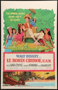 2f326 LT. ROBIN CRUSOE, U.S.N. WC 1966 Disney, cool art of Dick Van Dyke worshiped by island babes!