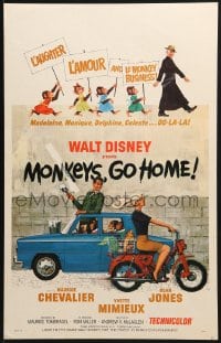 2f341 MONKEYS GO HOME WC 1967 Disney, art of Maurice Chevalier, Yvette Mimieux & apes!
