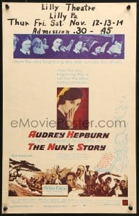 2f349 NUN'S STORY WC 1959 religious missionary Audrey Hepburn was not like the others, Peter Finch!