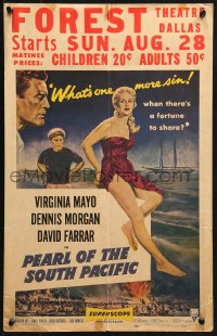 2f360 PEARL OF THE SOUTH PACIFIC WC 1955 art of sexy Virginia Mayo in sarong & Dennis Morgan!