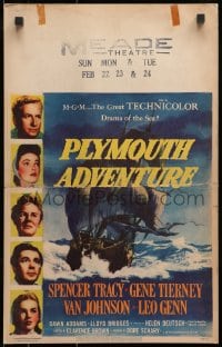 2f363 PLYMOUTH ADVENTURE WC 1952 Spencer Tracy, Gene Tierney, cool art of ship at sea!