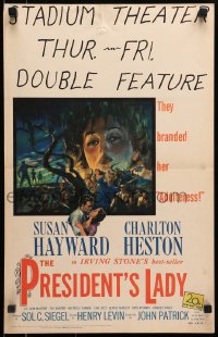 2f365 PRESIDENT'S LADY WC 1953 art of adulteress Susan Hayward & President Charlton Heston!