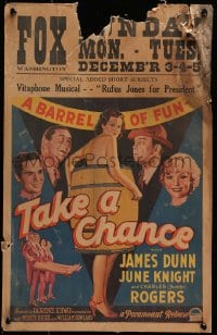 2f427 TAKE A CHANCE WC 1933 art of James Dunn & Buddy Rogers + sexy naked girl in barrel!
