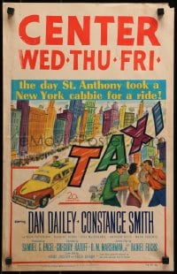 2f430 TAXI WC 1953 artwork of Dan Dailey & Constance Smith in yellow cab in New York City!