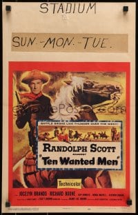 2f434 TEN WANTED MEN WC 1954 cool artwork of cowboy Randolph Scott with smoking gun on horse!