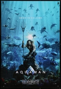 2g067 AQUAMAN teaser DS 1sh 2018 DC, Jason Mamoa in title role with great white sharks and more!