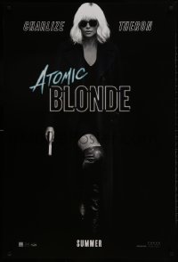 2g072 ATOMIC BLONDE teaser DS 1sh 2017 great full-length image of sexy Charlize Theron with gun!