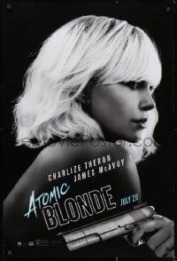 2g071 ATOMIC BLONDE teaser DS 1sh 2017 great close-up portrait of sexy Charlize Theron with gun!