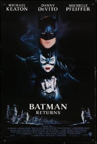 2g099 BATMAN RETURNS int'l 1sh 1992 Tim Burton, stacked image of Keaton, DeVito, Pfeiffer!