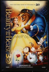 2g106 BEAUTY & THE BEAST advance DS 1sh R2012 Walt Disney cartoon classic, cool art of cast!