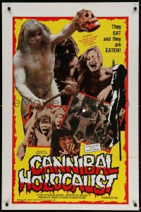 2g152 CANNIBAL HOLOCAUST 1sh 1985 Ruggero Deodato, rare full-color one-sheet with gruesome image!