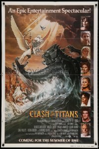 2g173 CLASH OF THE TITANS int'l advance 1sh 1981 Ray Harryhausen, Goozee art of Hamlin & kraken!