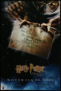 2g394 HARRY POTTER & THE PHILOSOPHER'S STONE teaser DS 1sh 2001 Hedwig the owl, Sorcerer's Stone!