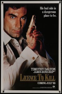 2g533 LICENCE TO KILL teaser 1sh 1989 C style, Timothy Dalton as Bond, his bad side is dangerous!