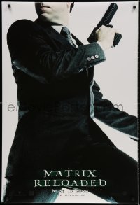 2g582 MATRIX RELOADED teaser DS 1sh 2003 great image of Hugo Weaving as Agent Smith with gun!