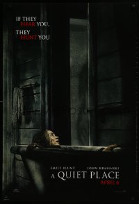 2g724 QUIET PLACE teaser DS 1sh 2018 completely creepy image of Emily Blunt in bathtub & shadow!